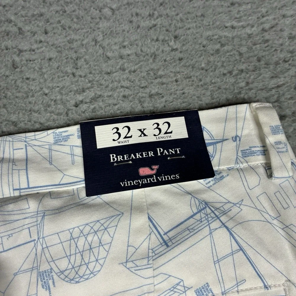 Vineyard Vines Breaker Pants Men's 32x32 White Nautical Print Straight Leg NWT